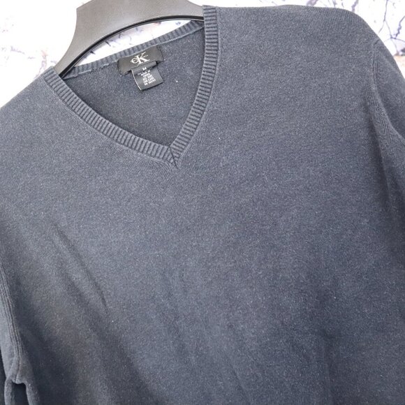 CHARCOAL SWEATER M Calvin Klein Cotton Fall Winter Neutral Basic Office Work - Picture 1 of 8